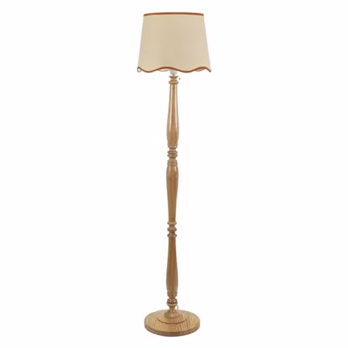 ValueLights Natural Wood Candlestick Floor Lamp with Rust Trim Scallop Shade and Included LED Bulb in White and Sand
