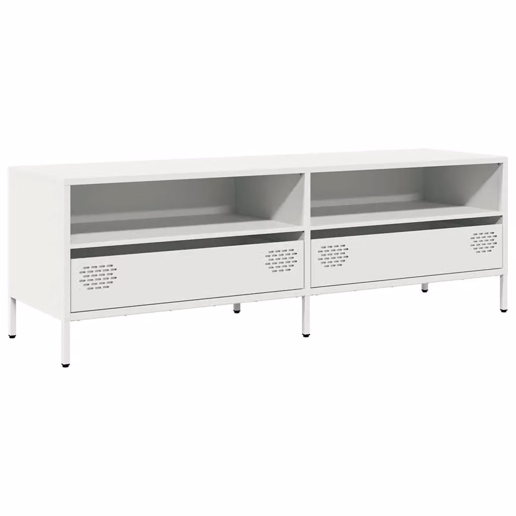 Berkfield Home White Industrial TV Cabinet in Matt Cold-rolled Steel W/D/H: 135 x 39 x 43.5 cm – 2