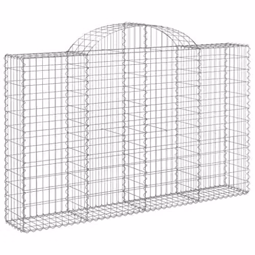 vidaXL Set of 12 Arched Gabion Baskets in Silver Galvanised Steel, W/D/H: 200 x 30 x 120/140 cm