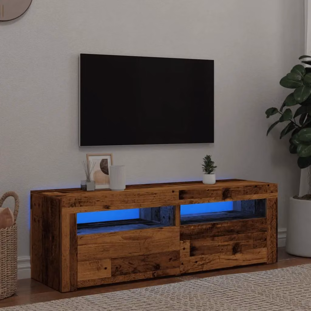 Berkfield Home Modern TV Cabinet with LED Lights in Old Wood Brown, W/D/H: 120 x 35 x 40 cm – 4