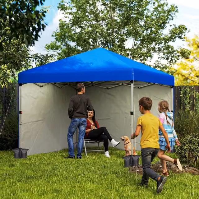 Outsunny Pop Up Gazebo Party Tent with 2 Sidewalls, Blue, W: 300 cm, D: 300 cm, H: 288 cm