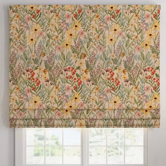 ANTE DECOR Meadow Tapestry Made To Measure Blackout Roman Blind in Spring Floral Multicolour and Pink