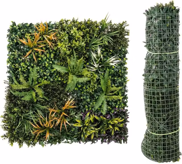 Outsunny Artificial Grass Wall Panels and Floral Greenery Backdrop in Green, Brown, Purple and White