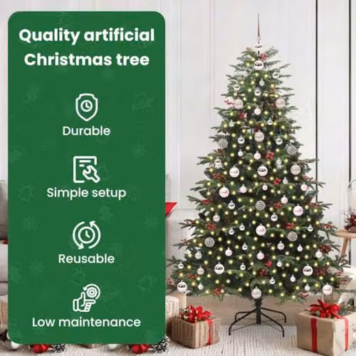vidaXL Artificial Christmas Tree with 300 LEDs and Stand, Green, Height: 180 cm – 4