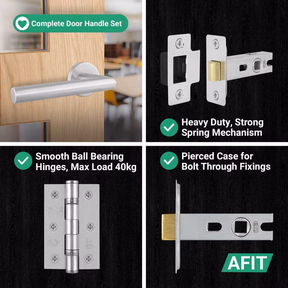 AFIT Silver Satin Lever on Rose Door Handles Latch and Hinge Kit, Stainless Steel, W/D/H: 150 x 150 x 76 mm – 3