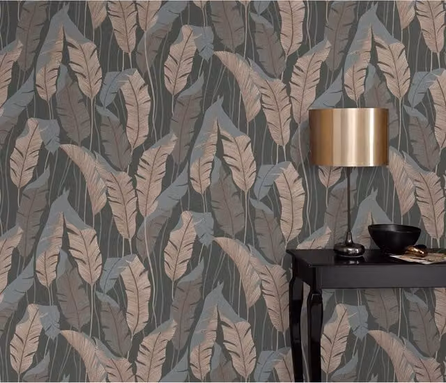 Erismann Botanical Floral Pre-pasted Wallpaper in Anthracite Grey