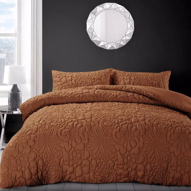 Velosso Orange Microfibre Floral Pattern Duvet Set with Pillowcases, W: 180 cm, L: 200 cm