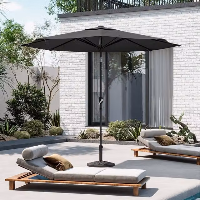 Breeins Lighted Garden Parasol with Crank Lift and Resin Base in Dark Grey