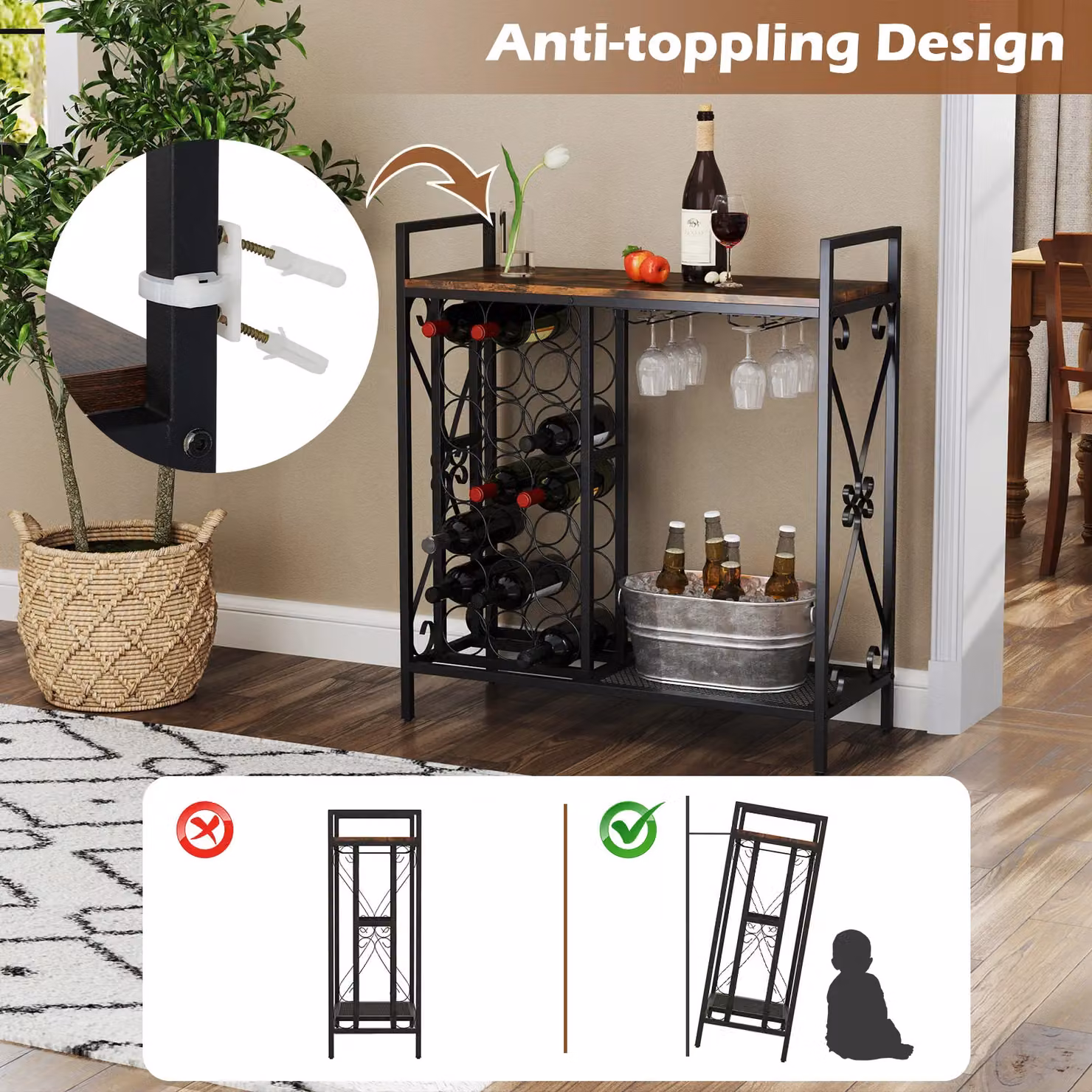 Gymax 21 Bottle Freestanding Floor Wine Rack in Brown – 8