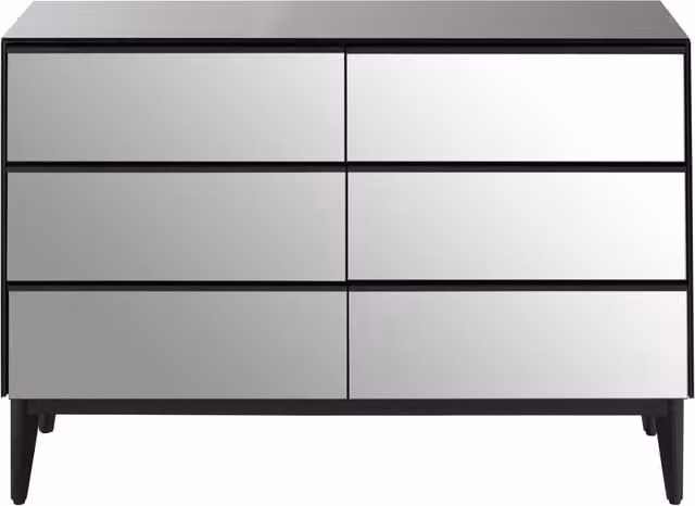Orsina Modern 6 Drawer Chest in Black and Grey with Glass and Metal Details