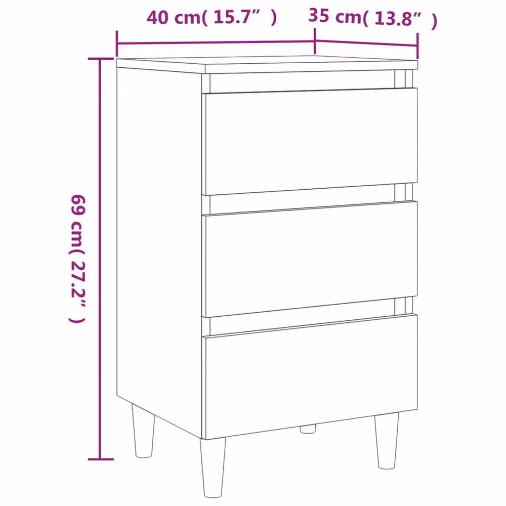 Berkfield Home Sturdy Bedside Cabinets with Solid Wood Legs, 2 Pack, Smoked Oak Brown, W: 40 cm, D: 35 cm, H: 69 cm – 5
