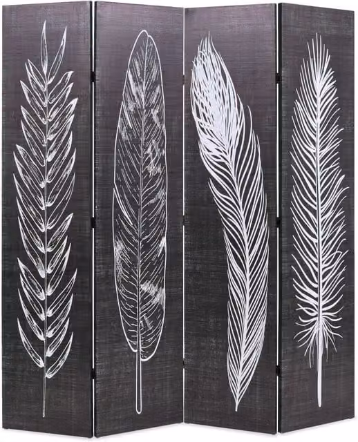 Berkfield Home Folding Room Divider with Abstract Feather Design in Black and White, W/H: 160 x 170 cm