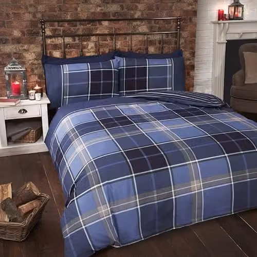 Rapport Home Argyle Tartan Check Polycotton Reversible Duvet Set with 2 Pillowcases, Blue, W/D/H: 180 x 200 cm, Pillowcases: 50 x 75 cm – 1