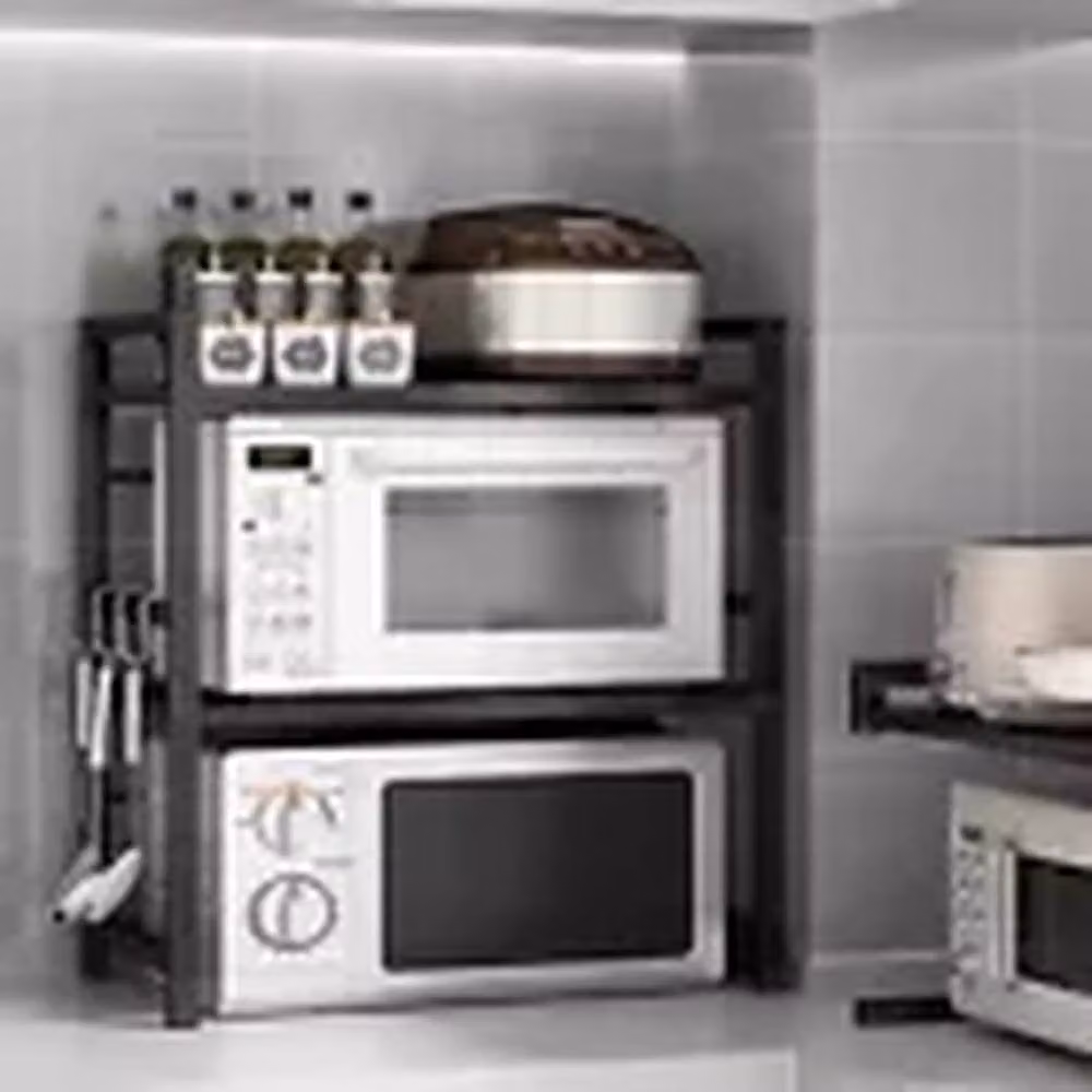 Kelvenix Black Microwave Oven Rack Stand and Corner Kitchen Storage Shelf with Adjustable Shelves, H 78.0 x W 36.0 x D 15.0 cm – 4