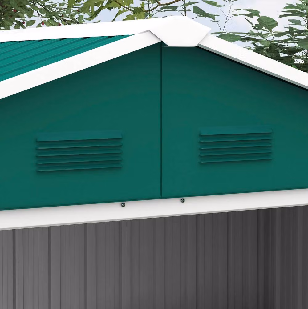 STILVORA Metal Garden Storage Shed in Green with Double Sliding Doors, Side Vents and Gable Roof, W/D/H: 183 x 114 x 184 cm – 6