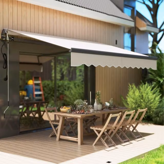 Outsunny Electric Retractable Awning with Aluminium Frame and Polyester Fabric in Beige, W: 296 cm, D: 250 cm, H: 150 cm