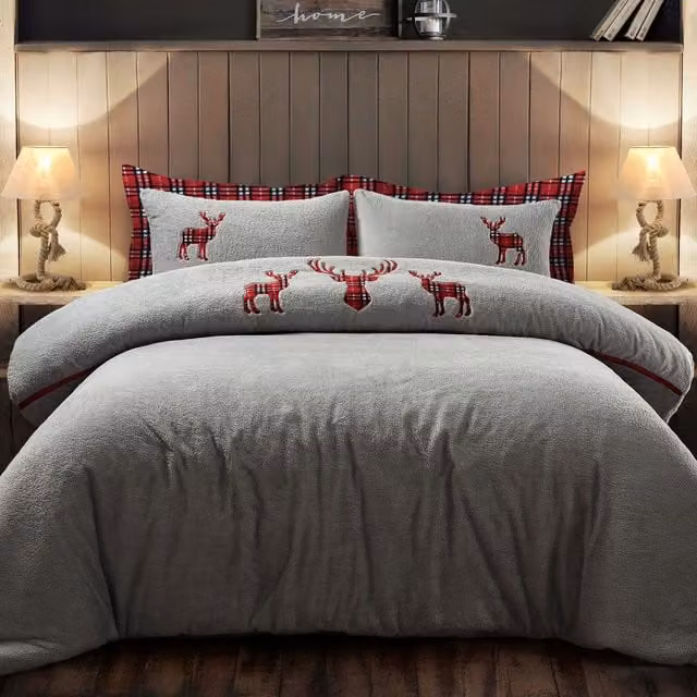 VELOSSO Silver and Grey Animal Print Fleece Duvet Set and Pillowcase, 200 x 200 cm
