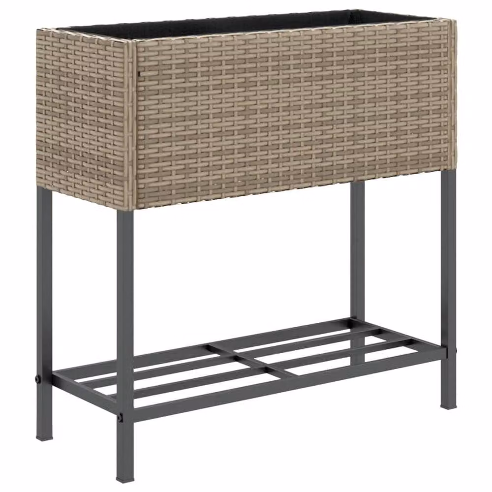 Berkfield Home Garden Planters with Shelf, 2 Piece Set, Grey Poly Rattan, W/D/H: 28 x 70 x 70 cm – 4