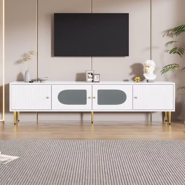 Rolipo Modern White TV Stand with Glass Doors, Width: 170 cm – 1