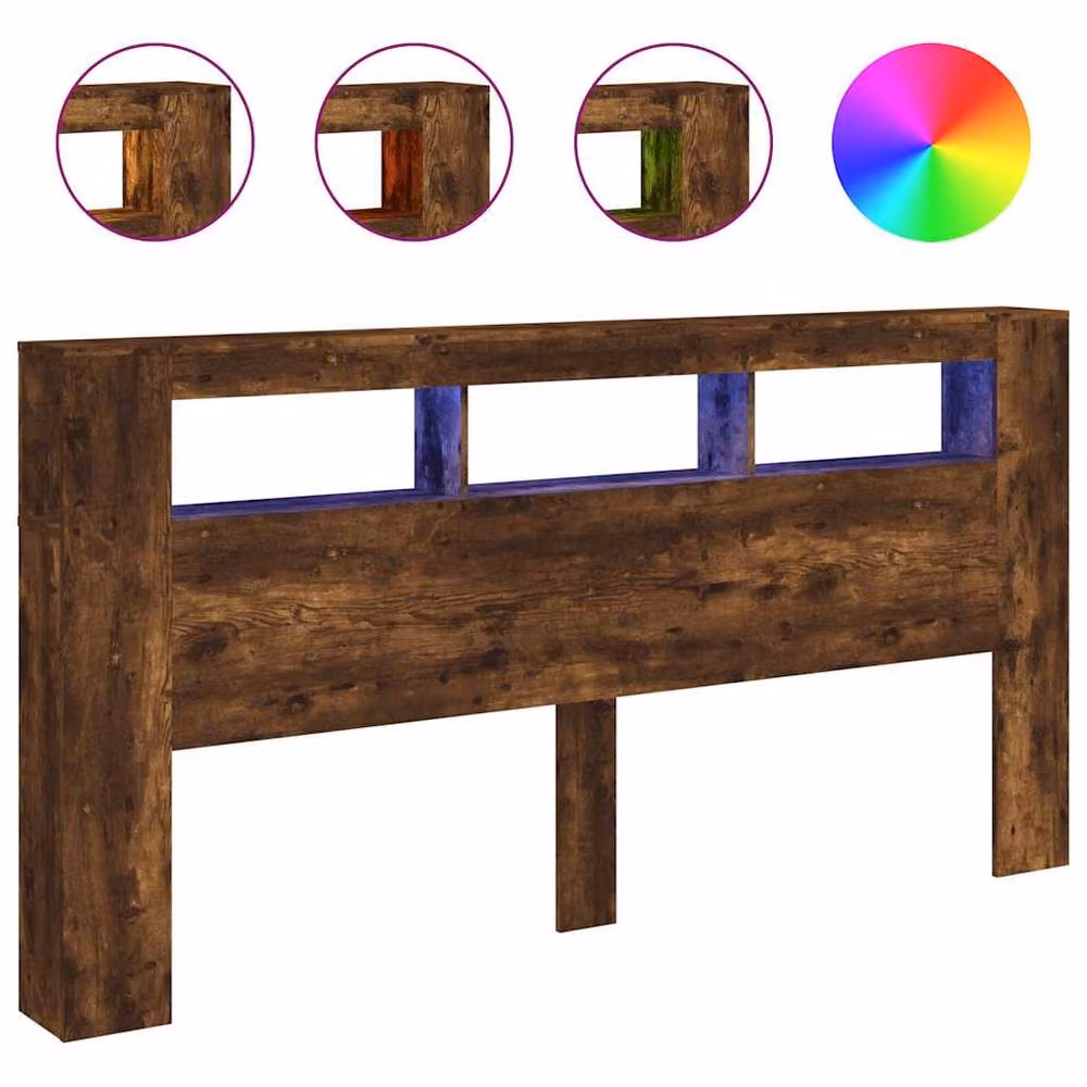 Berkfield Home LED Headboard in Smoked Oak, Brown, W: 200 cm, H: 103.5 cm, D: 18.5 cm – 3