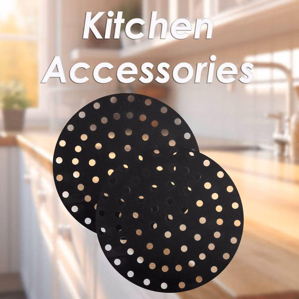VFM e-Store Reusable Non Stick PTFE Round Air Fryer Liners, 2 Pack, Black, Diameter: 20 cm – 3