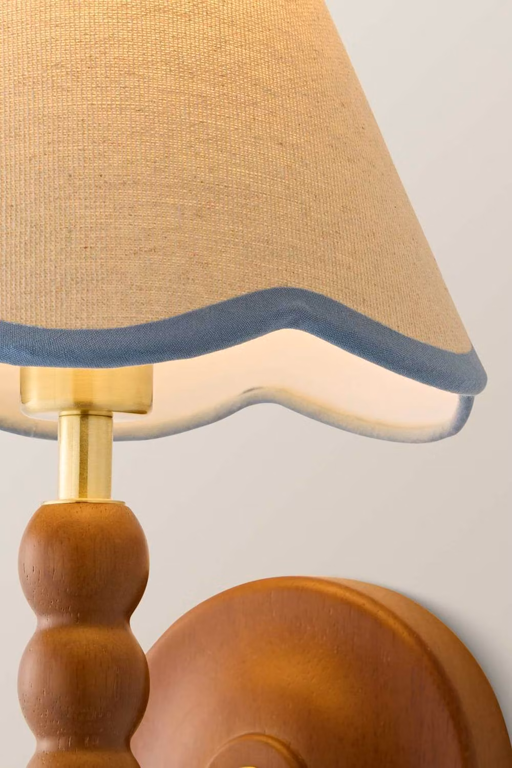 ValueLights Bobbins Walnut Bobble Wall Light with Blue Fabric Shade – 4