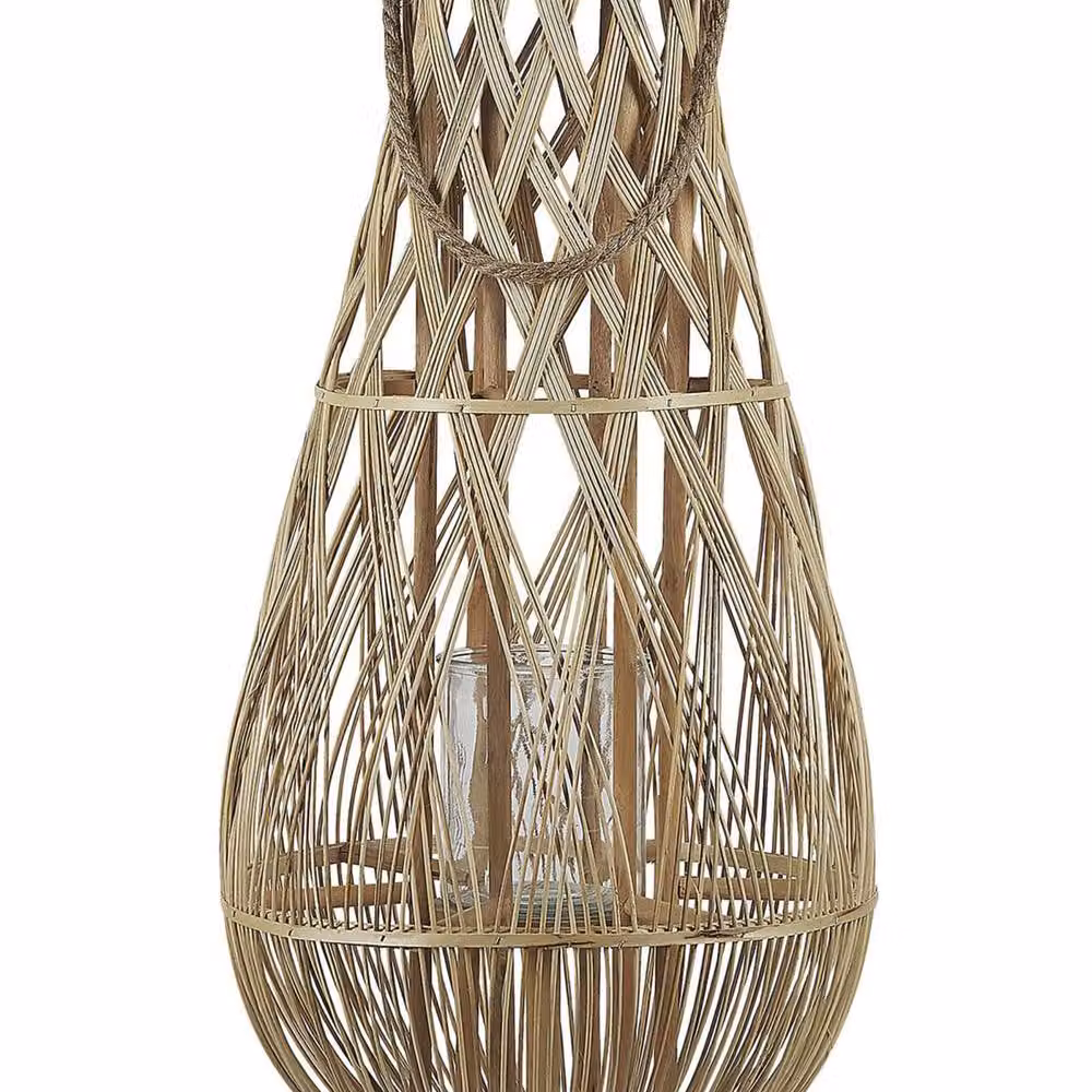 Wyld and Coco Bamboo and Glass Lantern Candle Holder, Brown, H 77 cm x W 39 cm x D 39 cm – 2