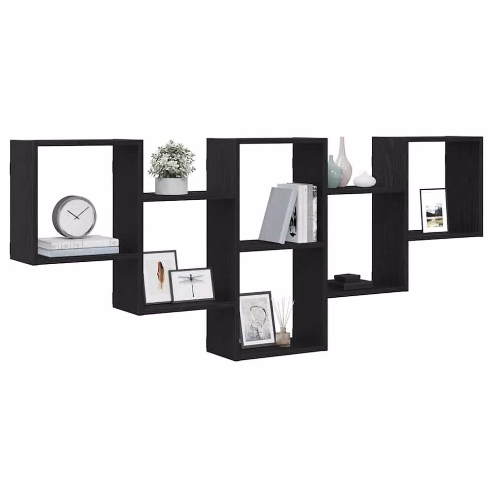 Berkfield Home Black Oak Wall Shelf, W: 159 cm, D: 18 cm, H: 66 cm – 3