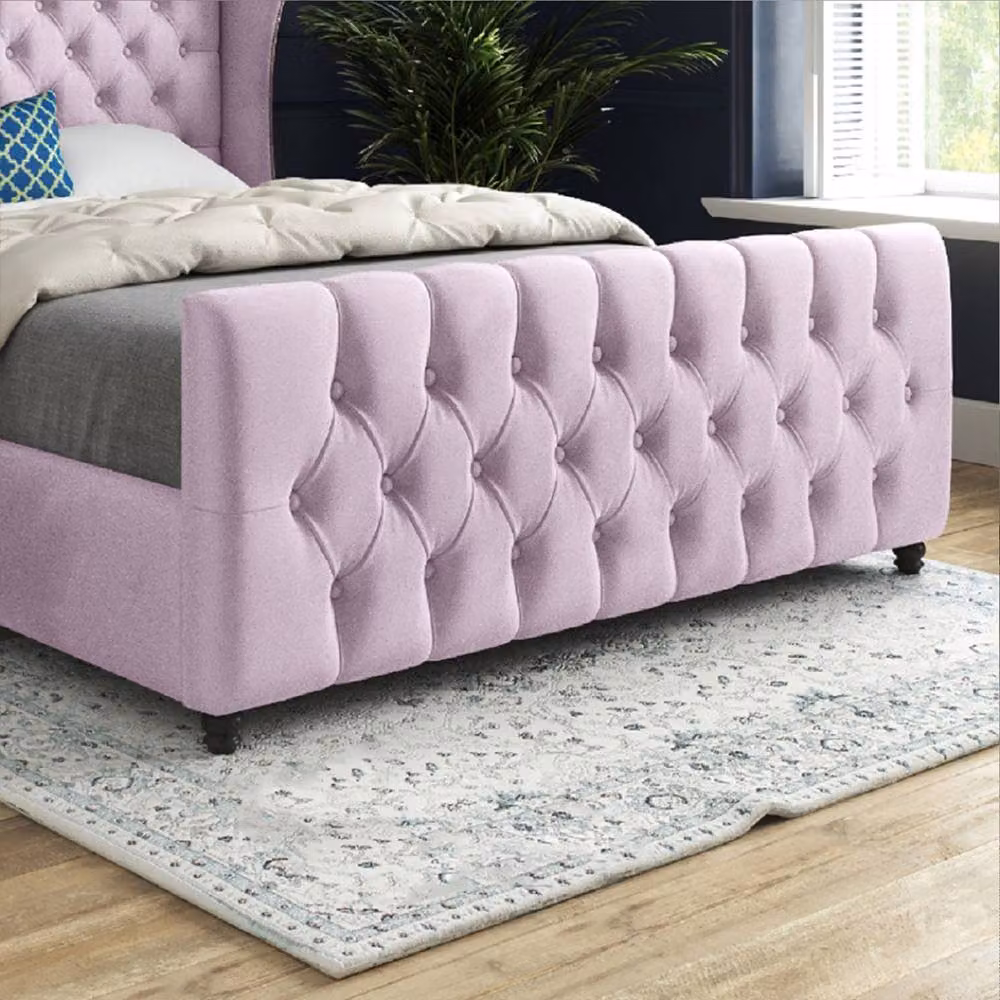 Casani Horley King Size Upholstered Velvet Bed Frame in Pink, W/D/H: 180 x 137 x 159 cm – 4