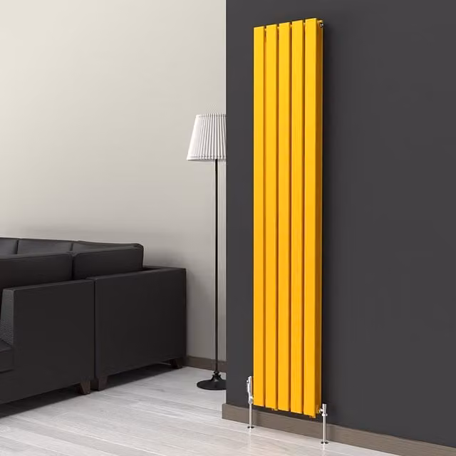 Lux Heat Flat Coloured Vertical Radiator in Sunflower Yellow, H 180 cm x W 35 cm