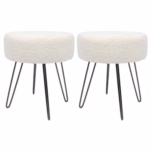 Harbour Housewares Pack of 2 Round Boucle Footstools in Beige and Black, H41 x D45 cm – 1