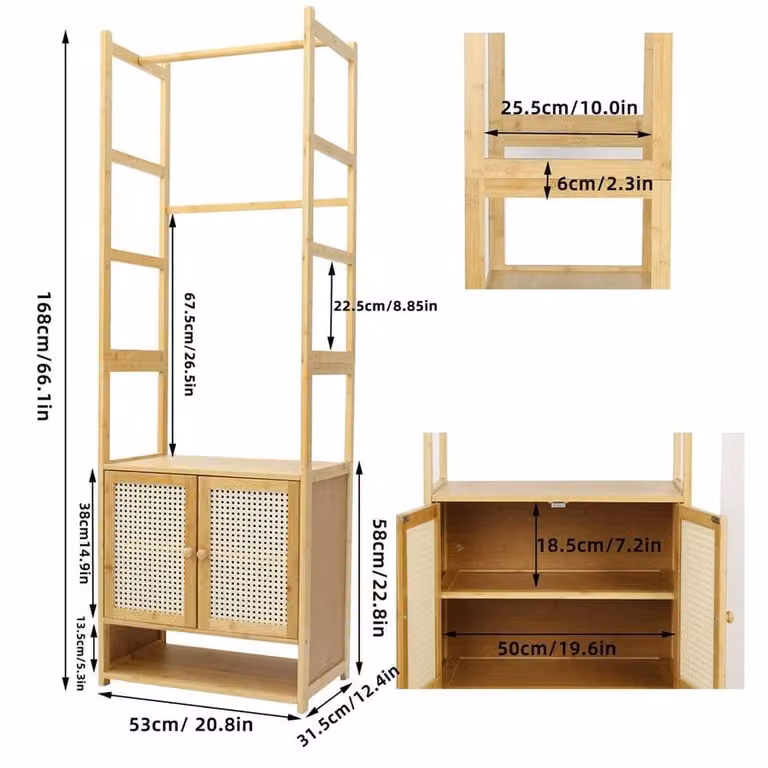 KORVIXA Scandinavian Tall Kitchen and Bathroom Storage Cabinet in Brown and Beige, H: 168 cm, W: 100 cm