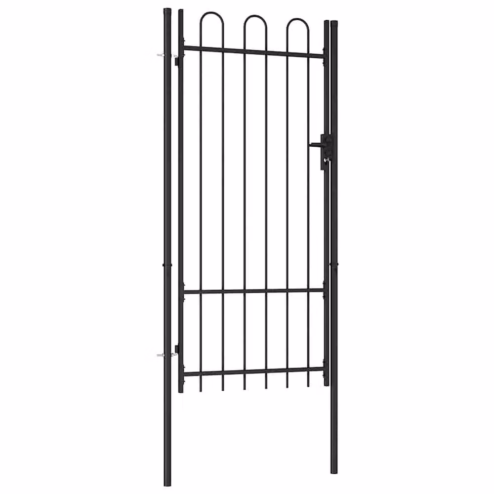 Berkfield Home Durable Steel Single Arched Top Fence Gate, Black, W: 1 m, H: 2 m – 2