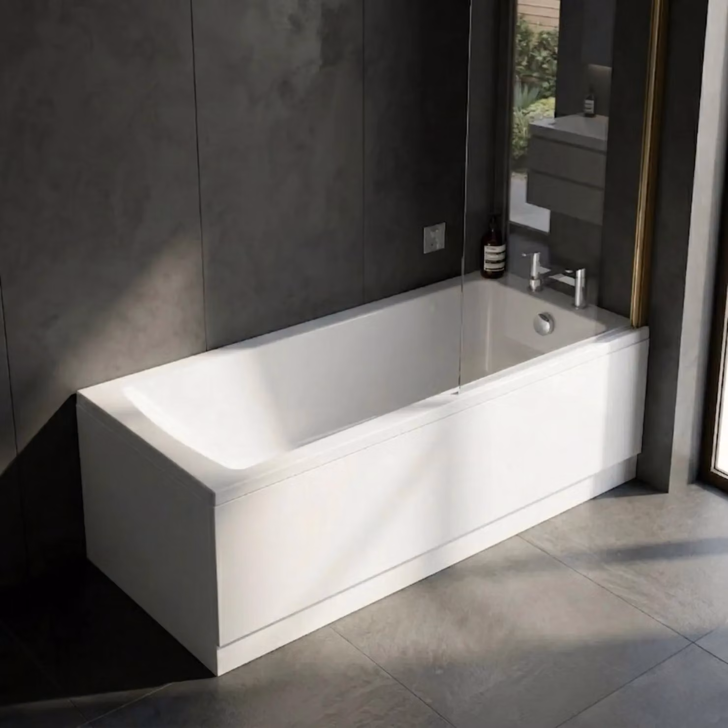 Balterley Square Rectangular White Bath Set with Brass Screen and Chrome Waste – 2