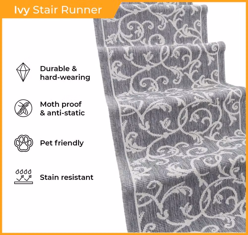 runrug Ivy Reversible Durable Stair Runner Carpet, Brown, W: 60 cm, L: 450 cm – 2