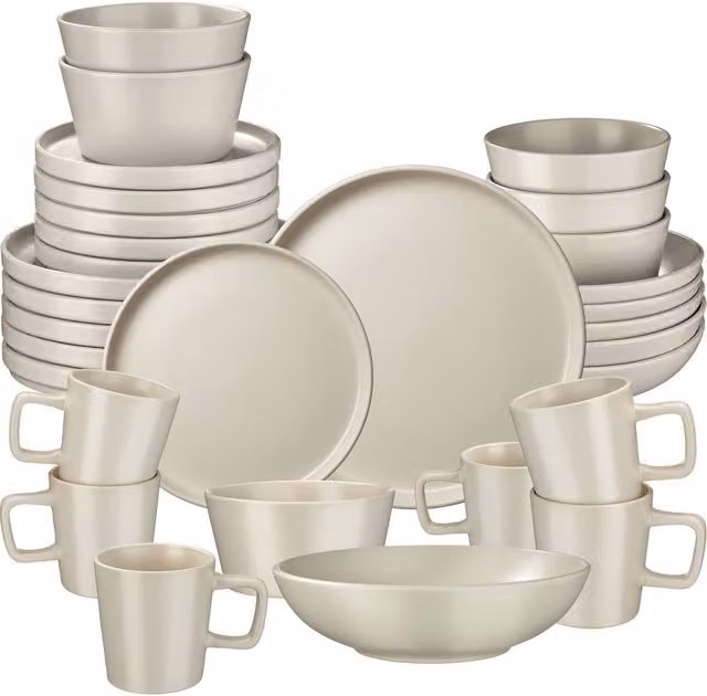tectake Una 30 Piece Stoneware Dinnerware Set in Taupe – 1