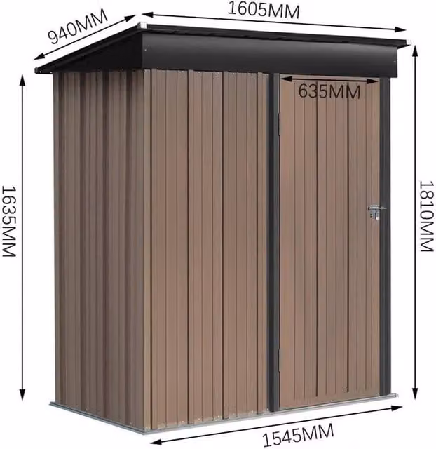 FLAVORA Steel Garden Shed in Brown, W/D/H: 100 x 100 x 181 cm – 1