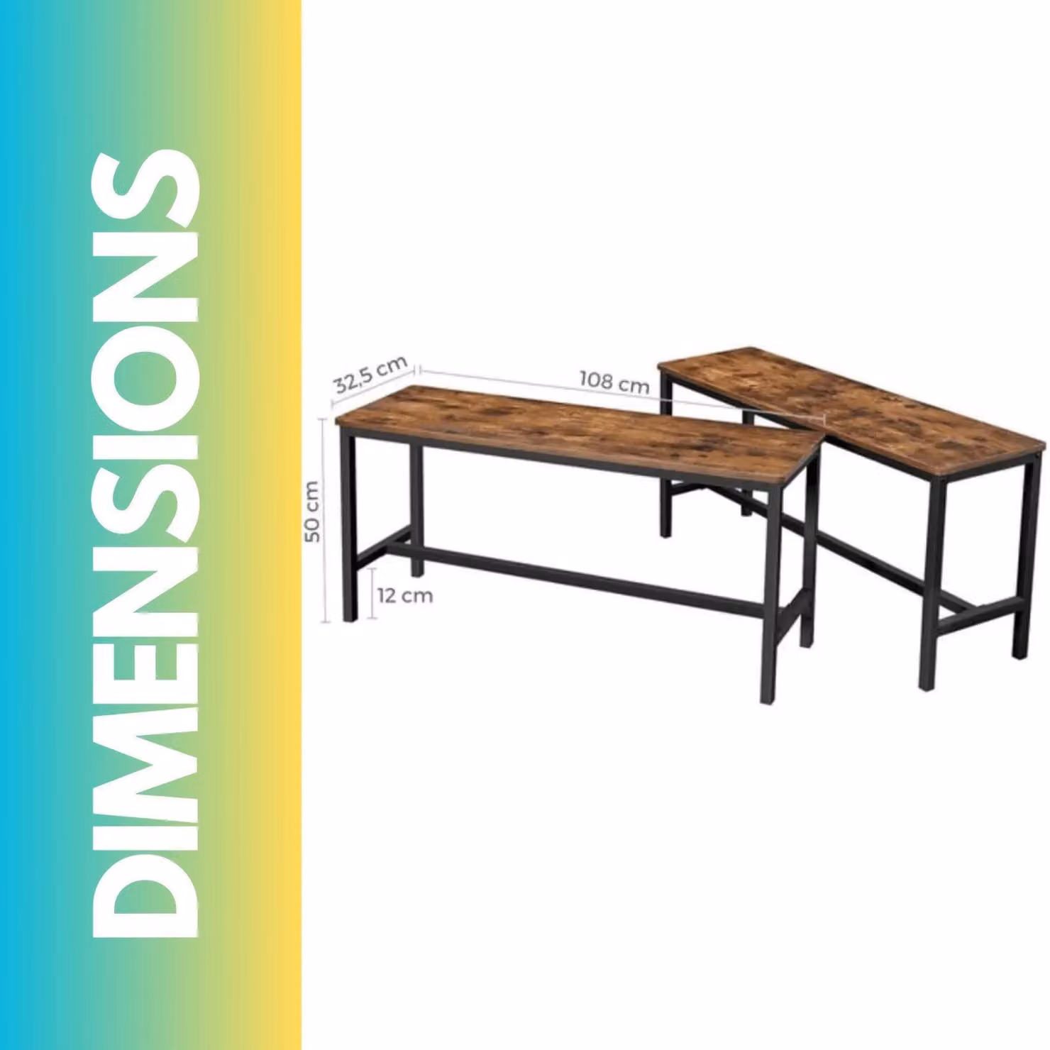 FURNOS Set of 2 Industrial Dining Benches in Rustic Brown and Black – 2