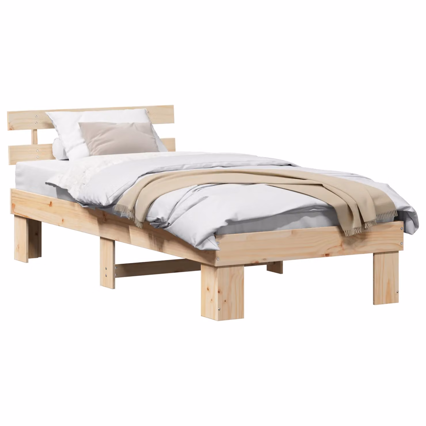 Berkfield Home Solid Wood Pine Bed Frame with Headboard in Beige, W/D/H: 80 x 200 x 73 cm – 2
