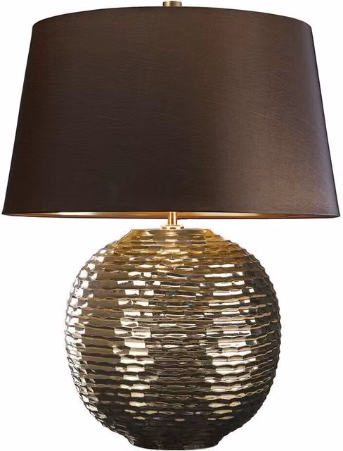 Loops Table Lamp with Textured Gold Ceramic Base and Brown Fabric Shade