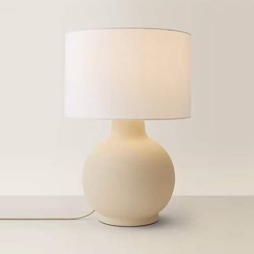 ValueLights Blair Ceramic Table Lamp with Natural Linen Drum Shade in Beige – 1