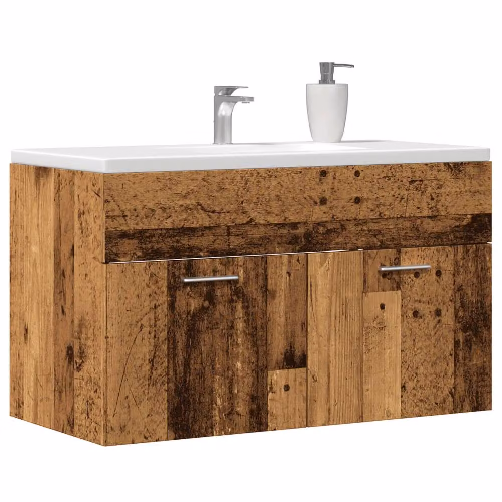Berkfield Home Durable Bathroom Sink Cabinet in Old Wood Brown, W/D/H: 90 x 38.5 x 46 cm – 2