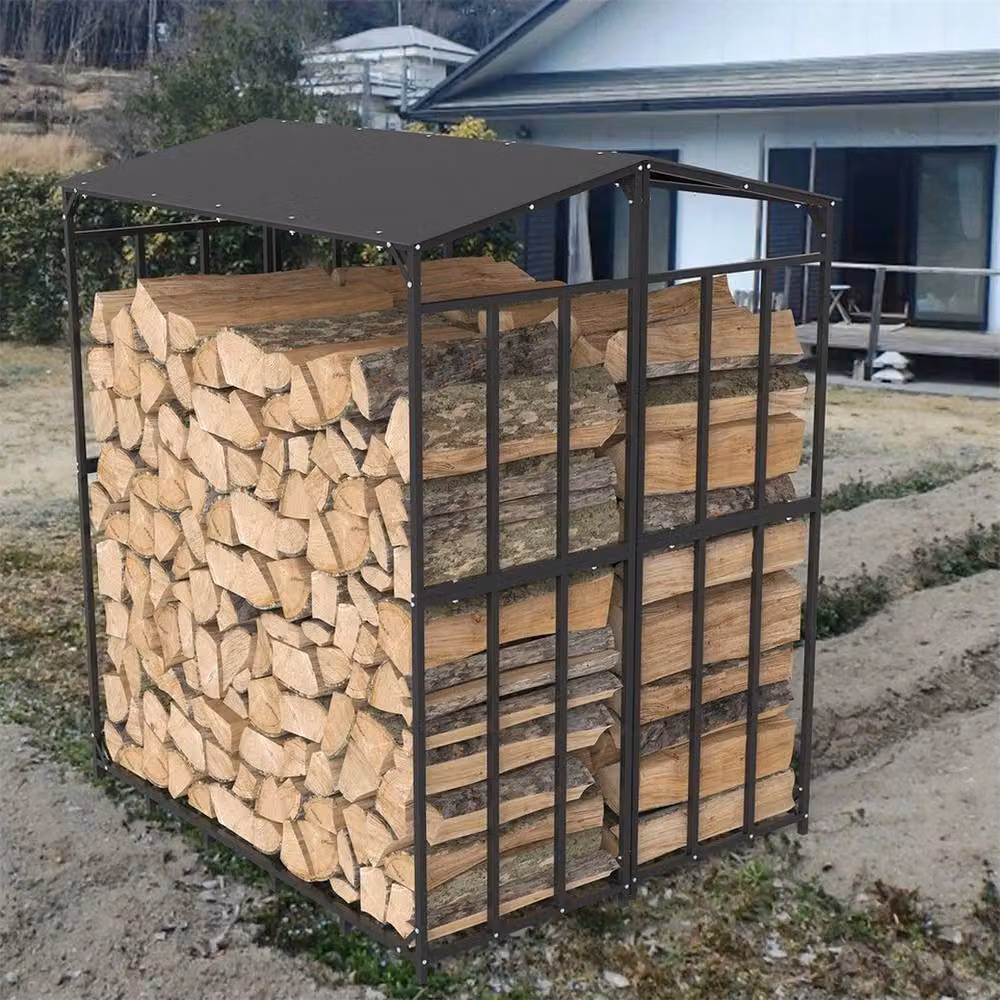 NESTLUNE Heavy Duty Outdoor Wooden Log Store in Black, W/D/H: 100 x 15 x 15 cm – 5