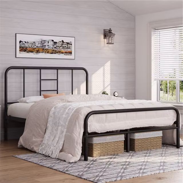 Yaheetech Industrial Metal Bed Frame with Matt Black Finish, 180 x 200 cm