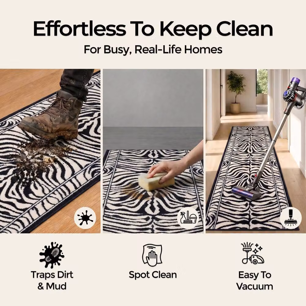 Bravich LTD Zebra Print Non-Slip Hallway Runner Rug, Black and Multicolour, W: 60 cm, L: 180 cm – 5