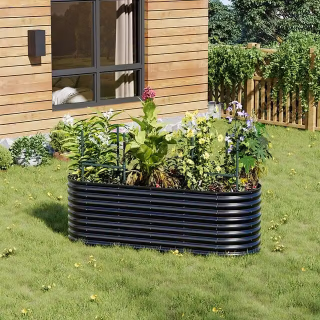 Lifeideas Anthracite Oval Metal Raised Flower Bed W: 240 cm, D: 80 cm, H: 80 cm