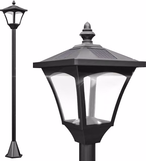 Outsunny Solar Powered LED Post Lamp, Dimmable Black Outdoor Bollard Lantern with Dusk Sensor, Height: 120 cm – 1