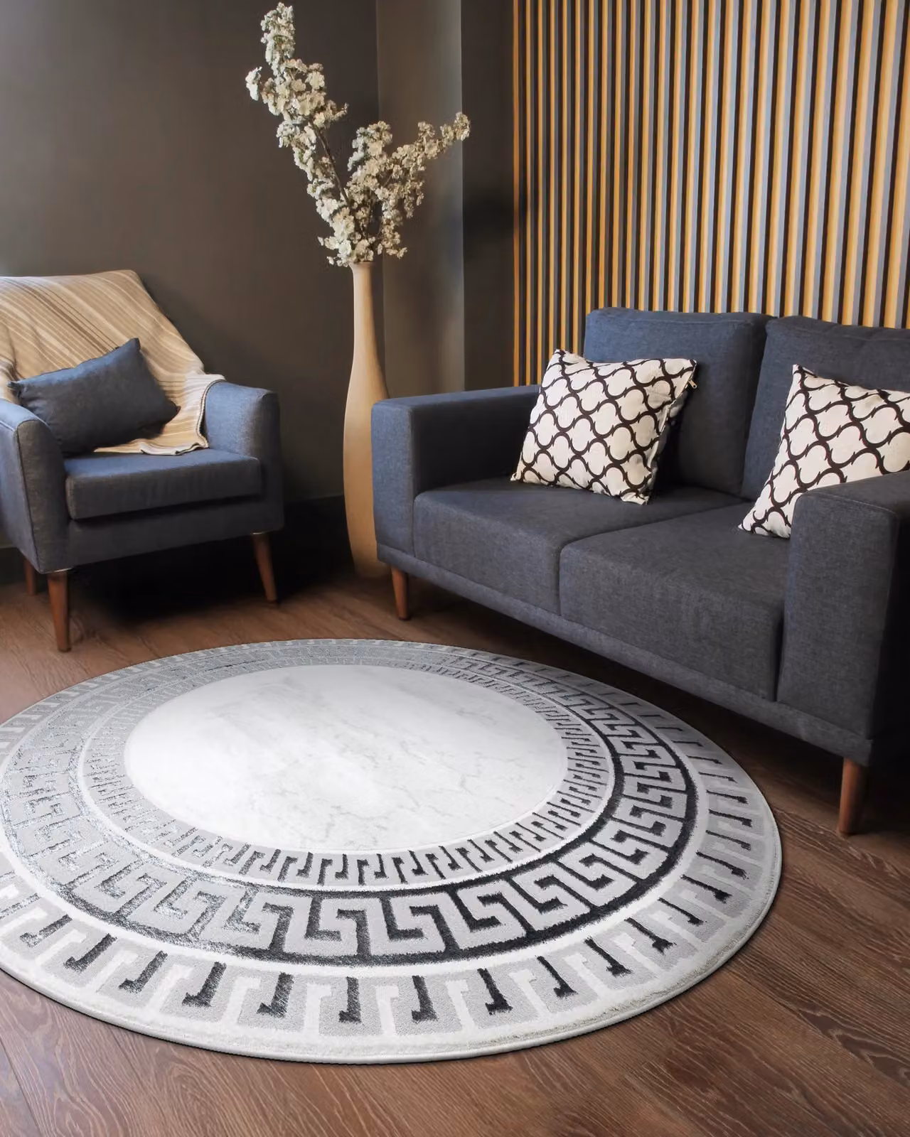 RugsX Allure Round Geometric Modern White Rug, Diameter: 100 cm – 2