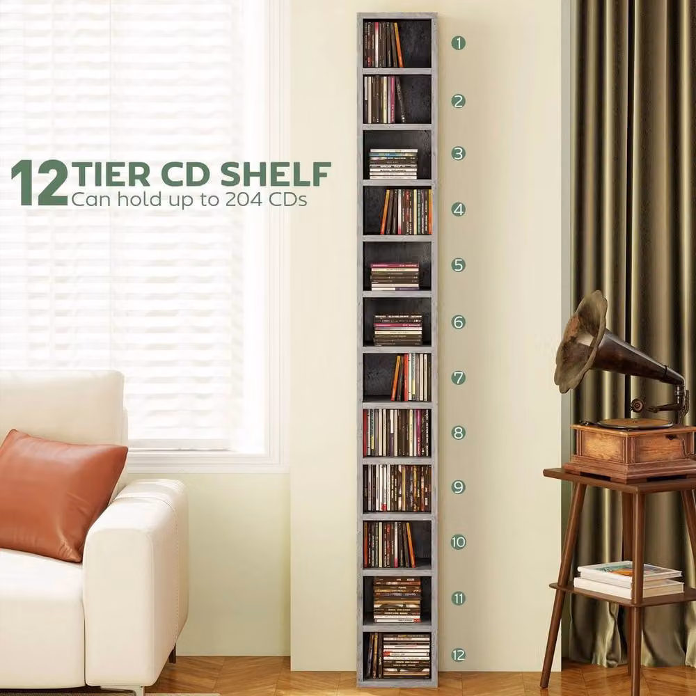 VOGREX 12-Tier CD Storage Tower in Cement Grey, H 175 x W 21 x D 21 cm – 5