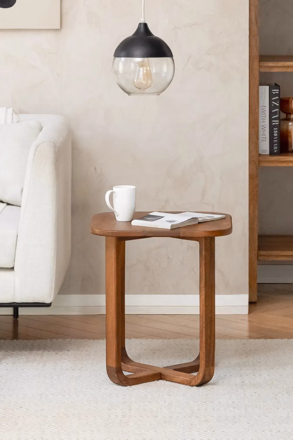 MH London Square Solid Mango Wood Side Table with Curved Base in Walnut Brown – 3